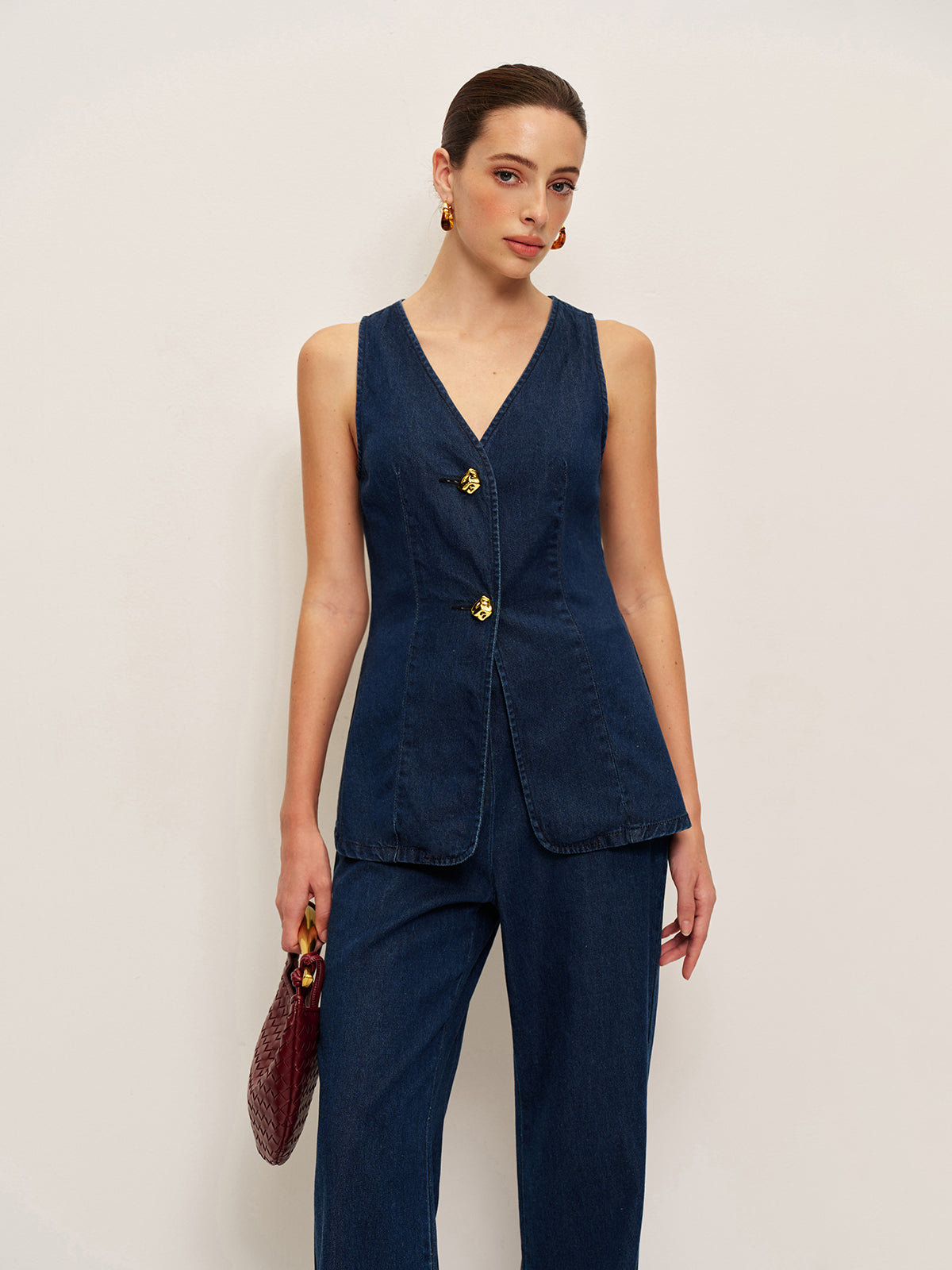 Classic Denim Button Vest-Chicvia