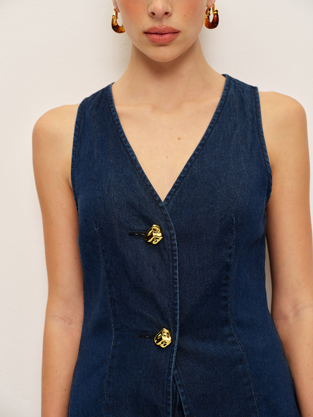 Classic Denim Button Vest-Chicvia
