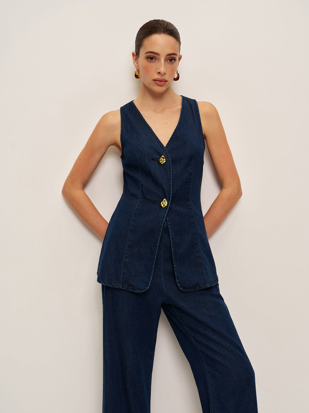 Classic Denim Button Vest-Chicvia