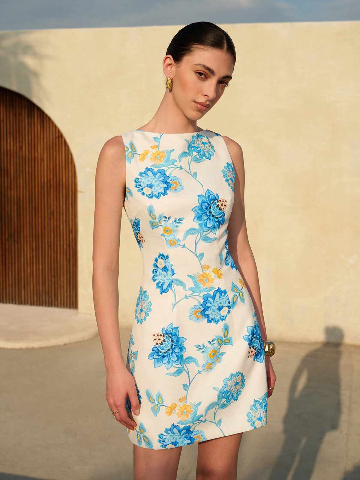 Floral Backless A-Line Dress-Chicvia