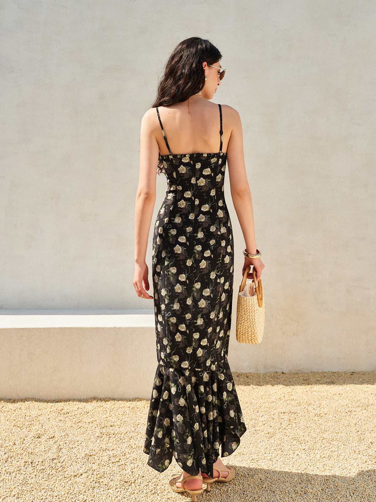 Floral Ruffle Hem Dress-Chicvia