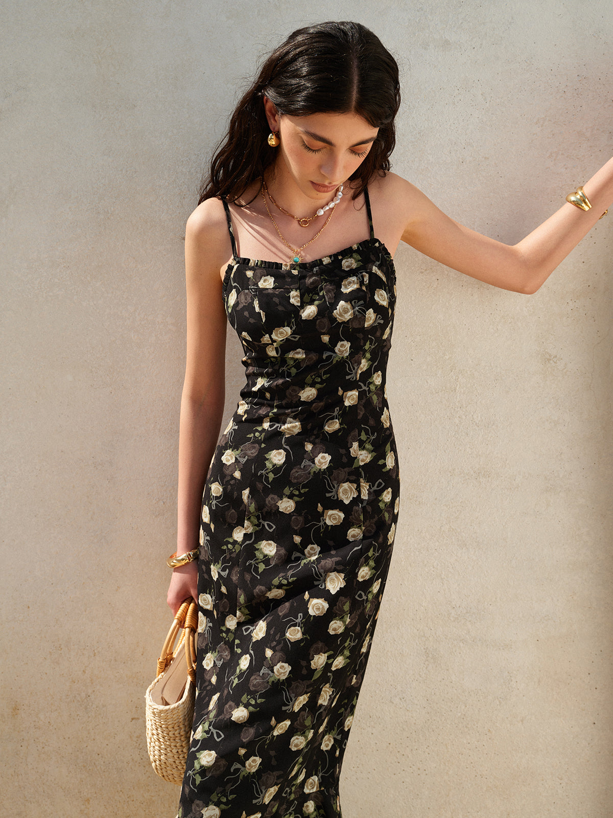 Floral Ruffle Hem Dress-Chicvia