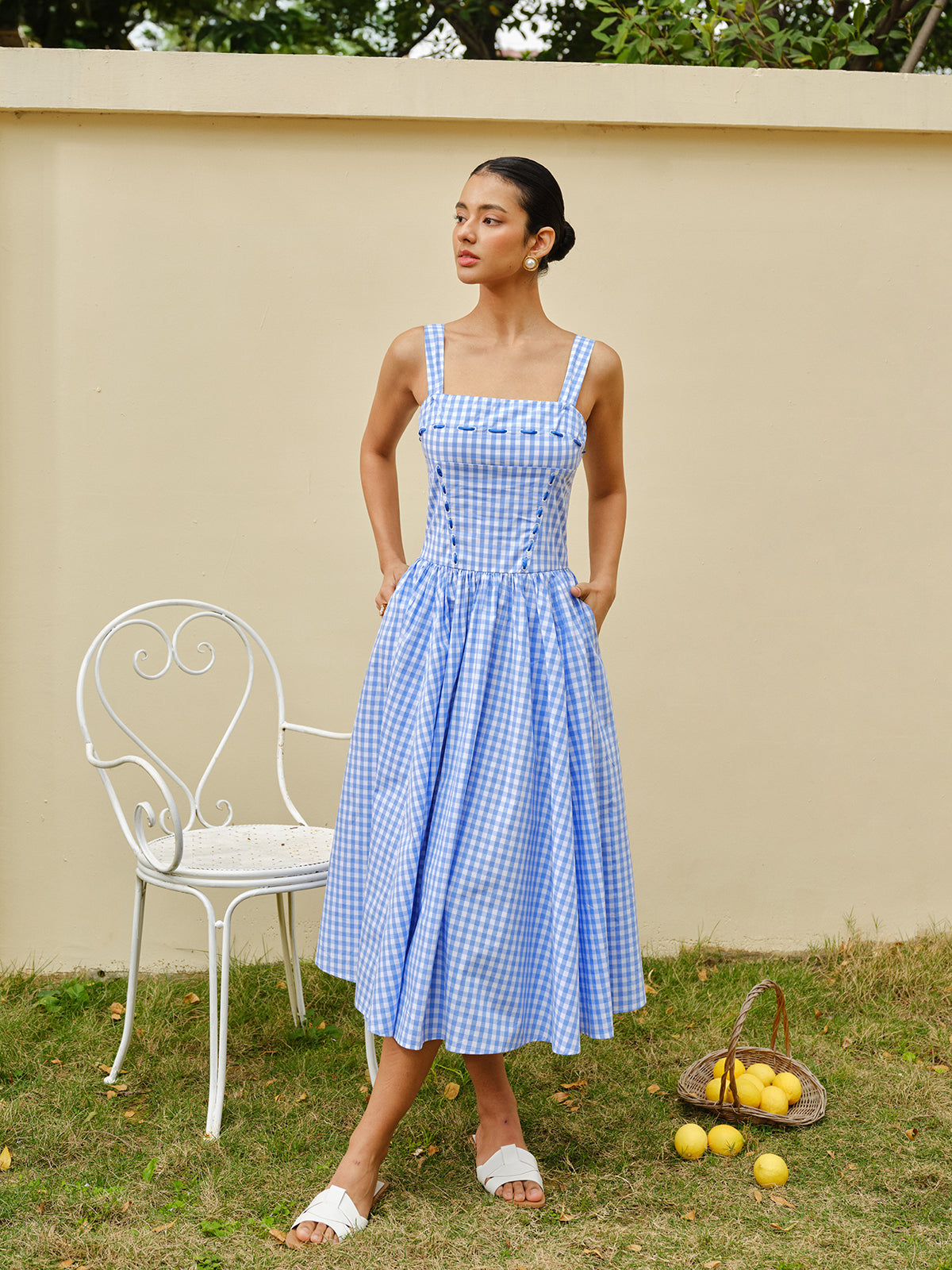 Lace-Up Checkerboard Corset Dress-Chicvia