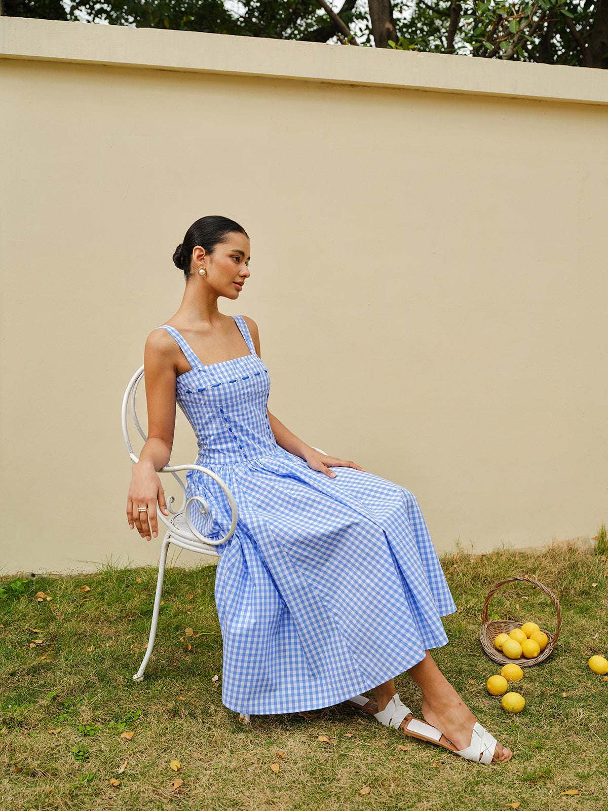 Lace-Up Checkerboard Corset Dress-Chicvia