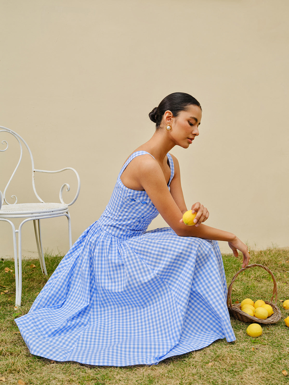 Lace-Up Checkerboard Corset Dress-Chicvia