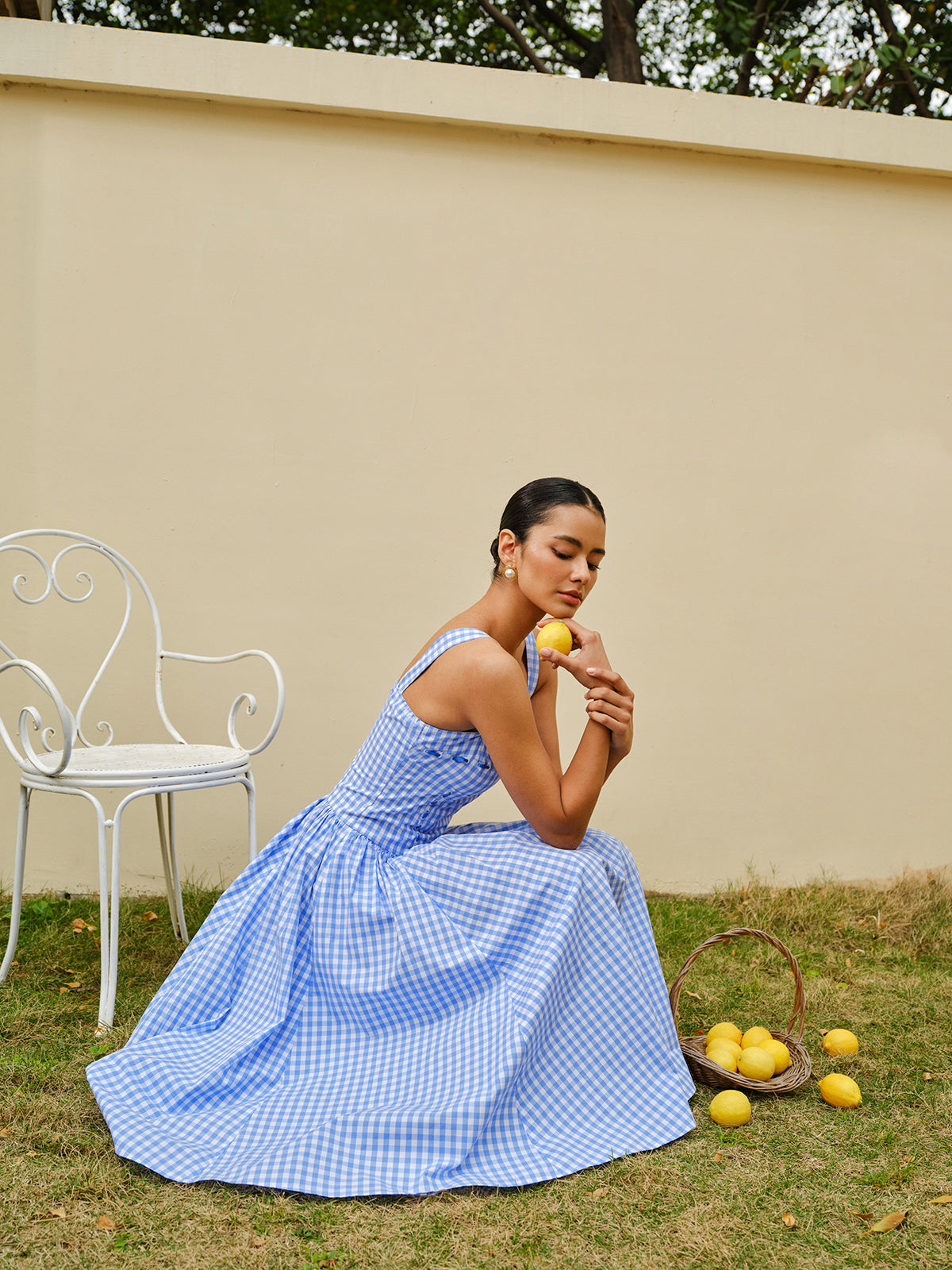 Lace-Up Checkerboard Corset Dress-Chicvia