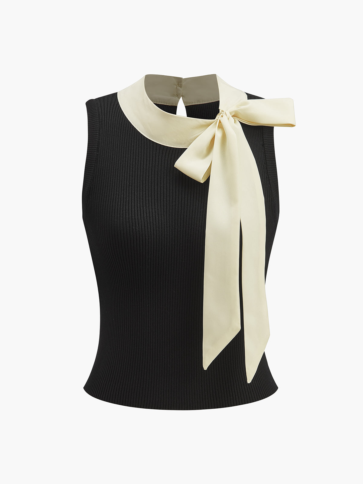 Color Block Bow Sweater Vest-Chicvia