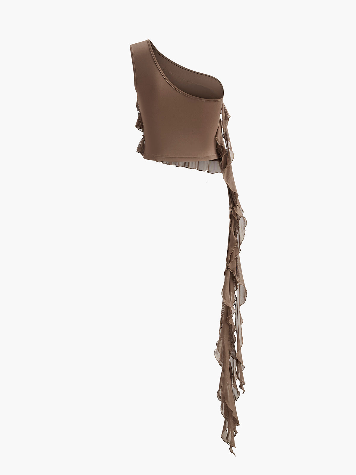 One-Shoulder Ruffled Rosette Detail Top-Chicvia