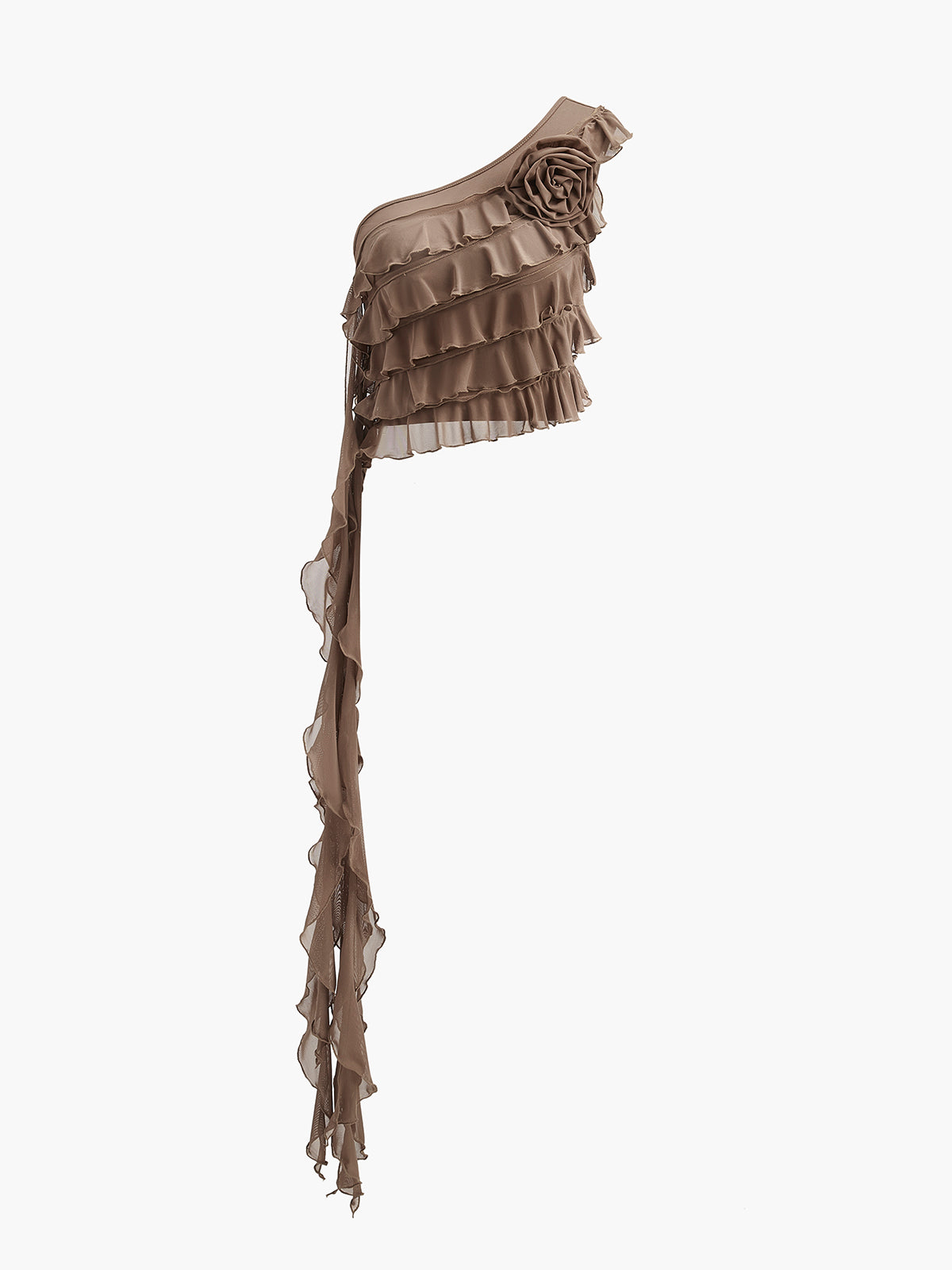 One-Shoulder Ruffled Rosette Detail Top-Chicvia