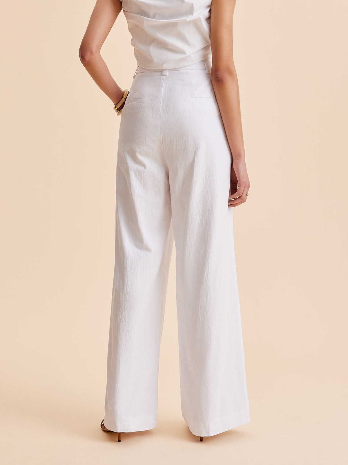 Cotton Mid-Waist Wide-Leg Pants With Pockets-Chicvia