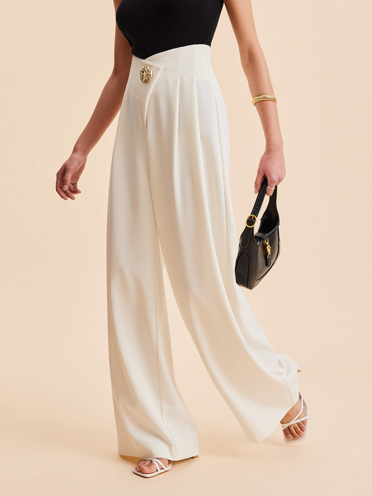 Embellished High-Waist Wide-Leg Pants-Chicvia