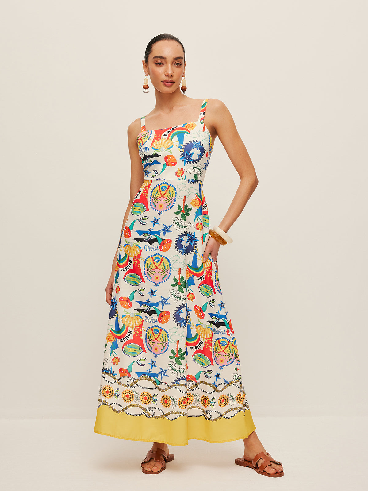 Colorful Print Strappy Dress-Chicvia