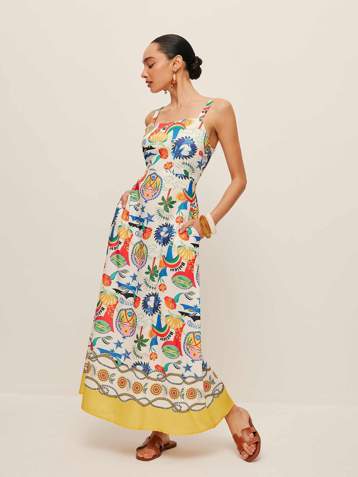 Colorful Print Strappy Dress-Chicvia