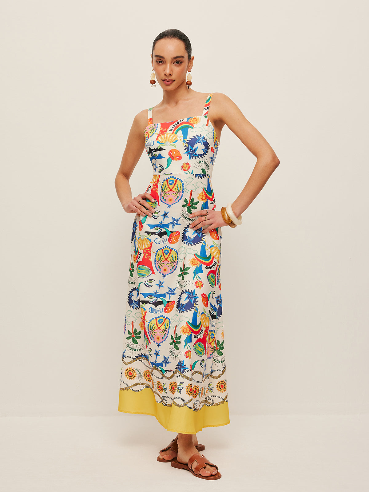 Colorful Print Strappy Dress-Chicvia