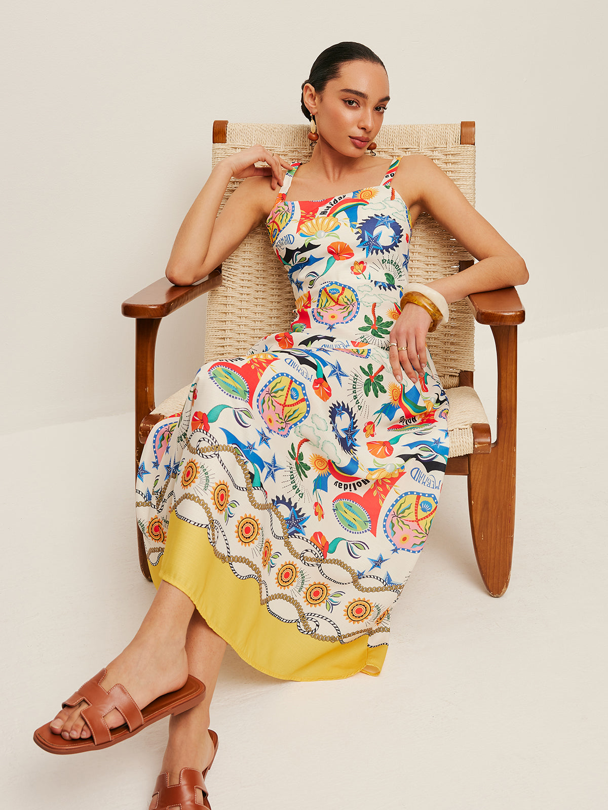 Colorful Print Strappy Dress-Chicvia