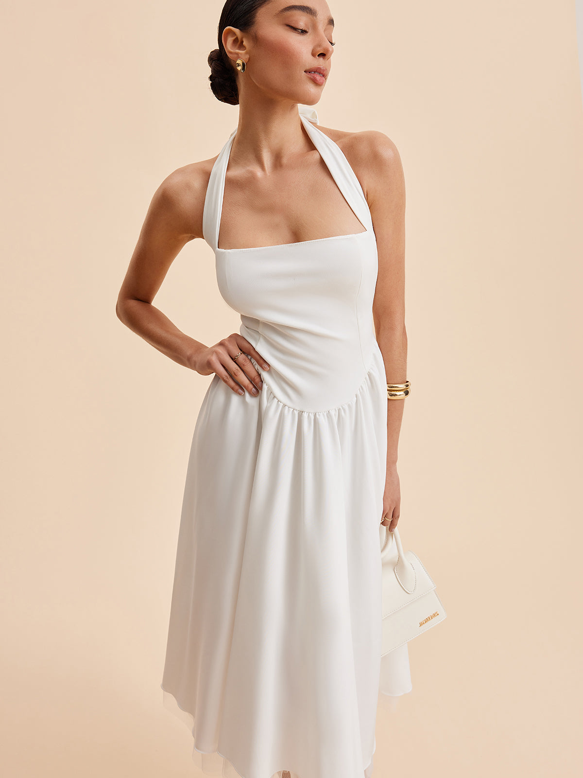 Halter Backless Zipper Sleeveless Dress-Chicvia