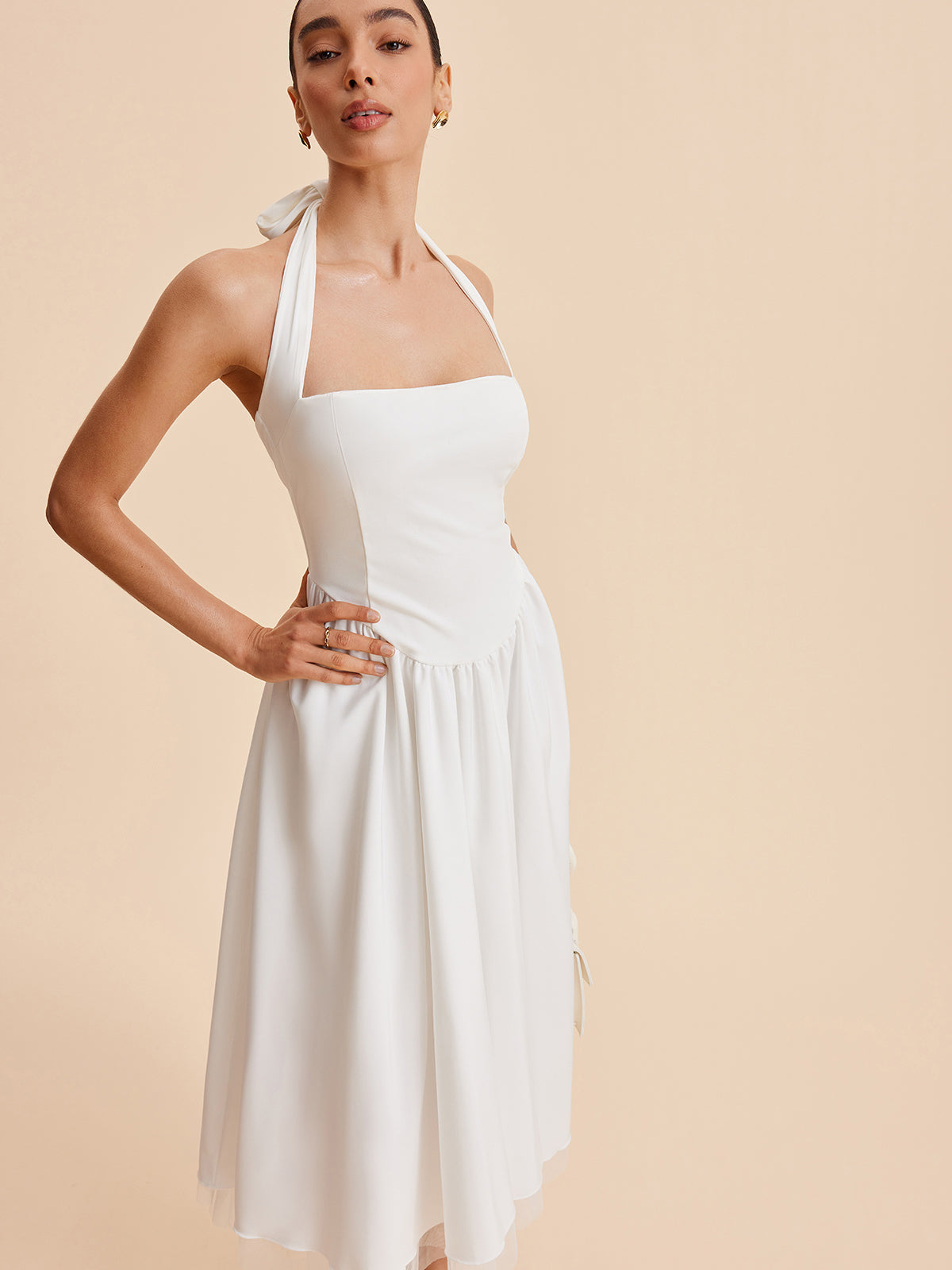 Halter Backless Zipper Sleeveless Dress-Chicvia