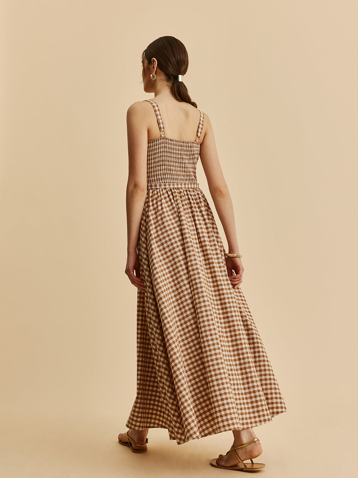 Gingham Belted Bustier Dress-Chicvia