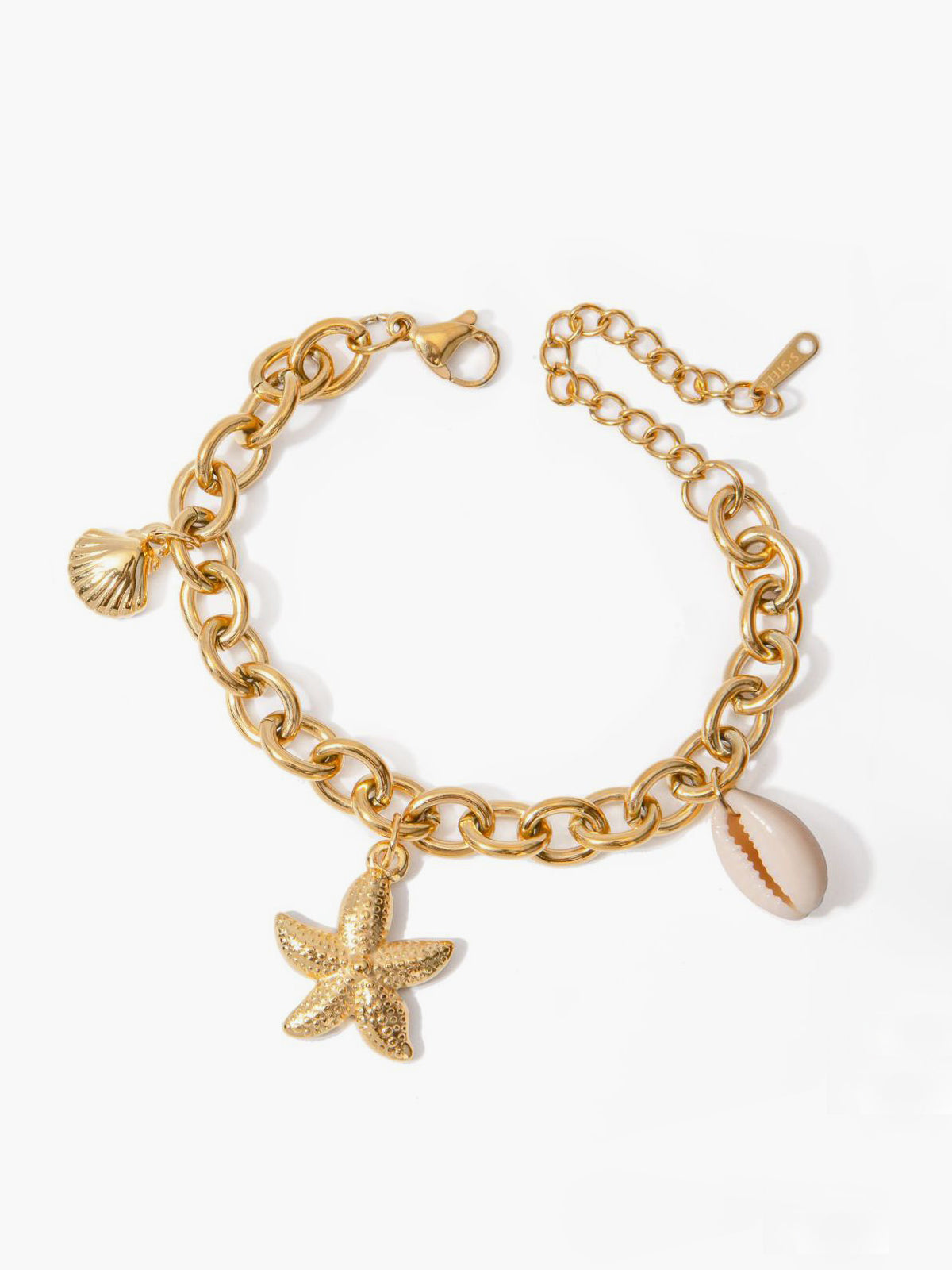 Gold Chain Seashell Charm Bracelet-Chicvia