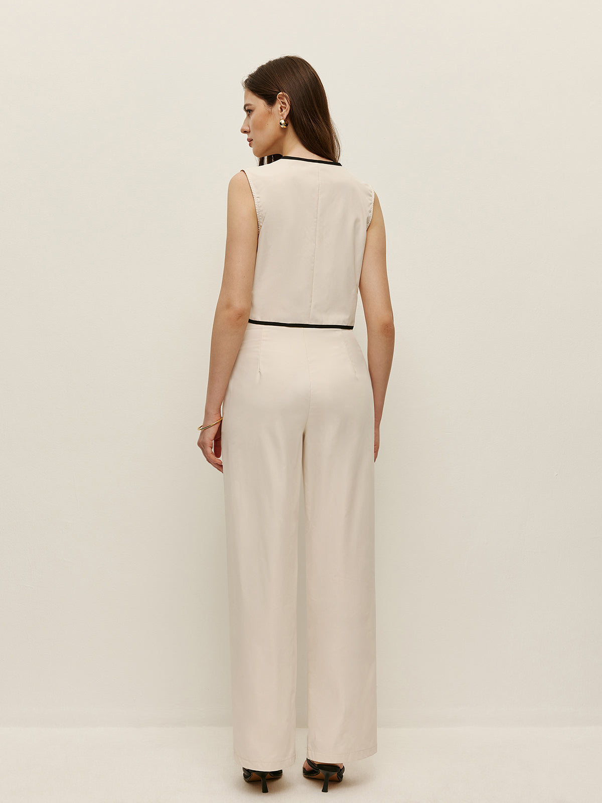 Contrast Trim Vest Pants Set-Chicvia
