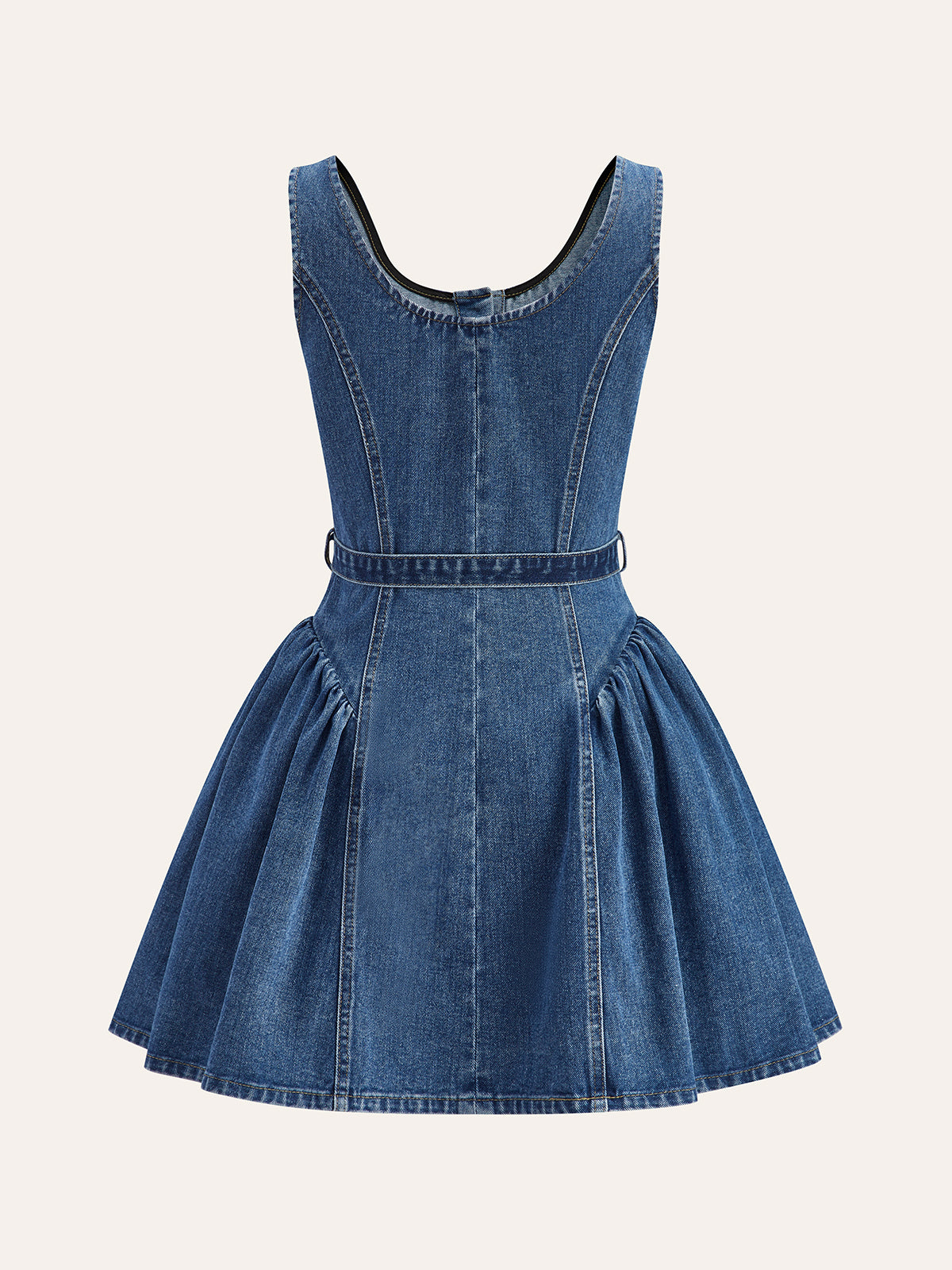 Denim Belted Button-Front Pleated Dress-Chicvia