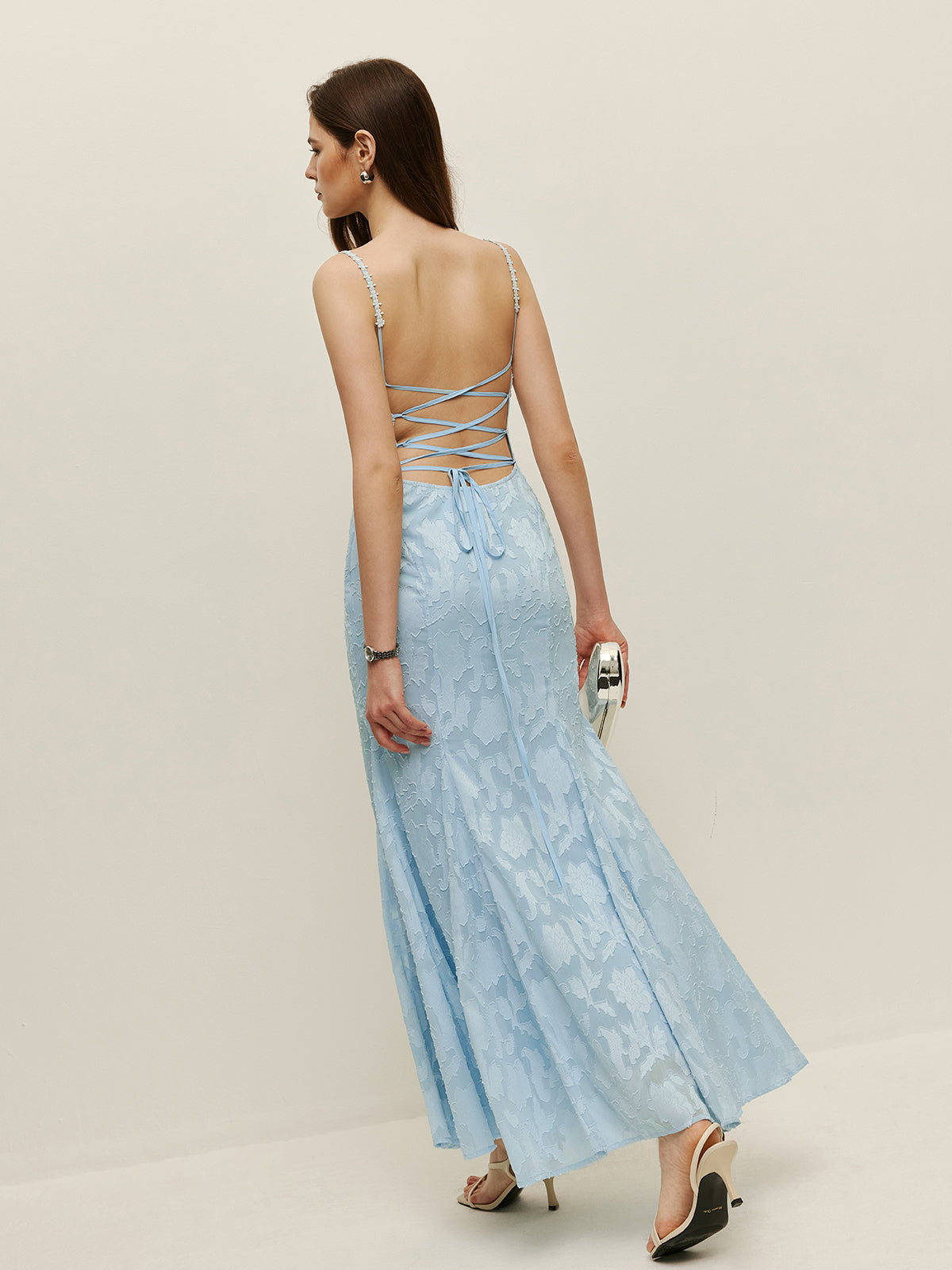 Lace-Up Back Floral Lace Dress-Chicvia