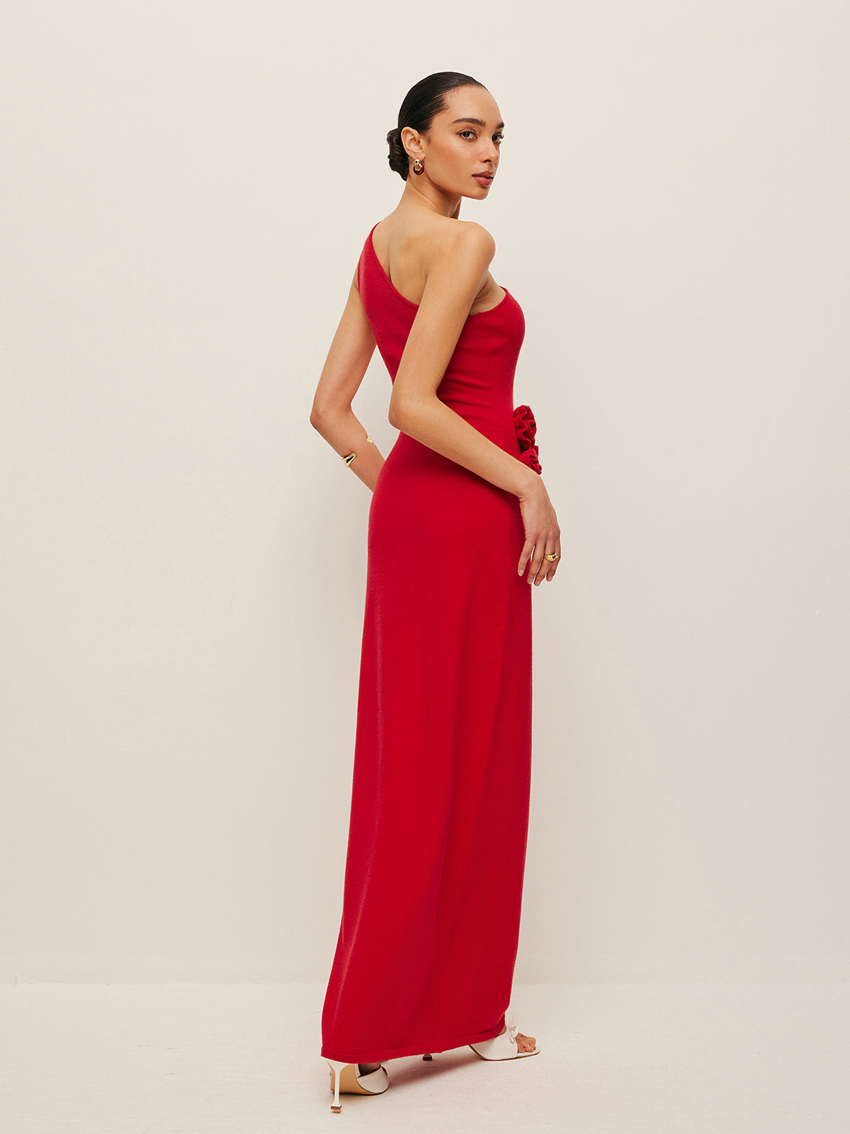 One-Shoulder Floral Accent Dress-Chicvia