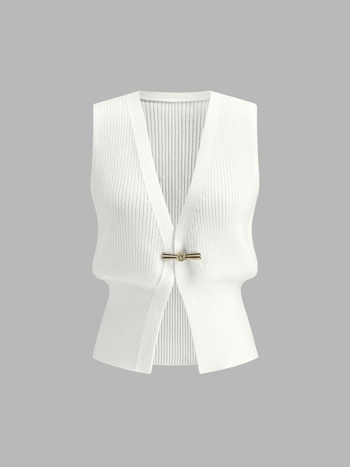 Metal Buckle Waisted Sweater Vest-Chicvia