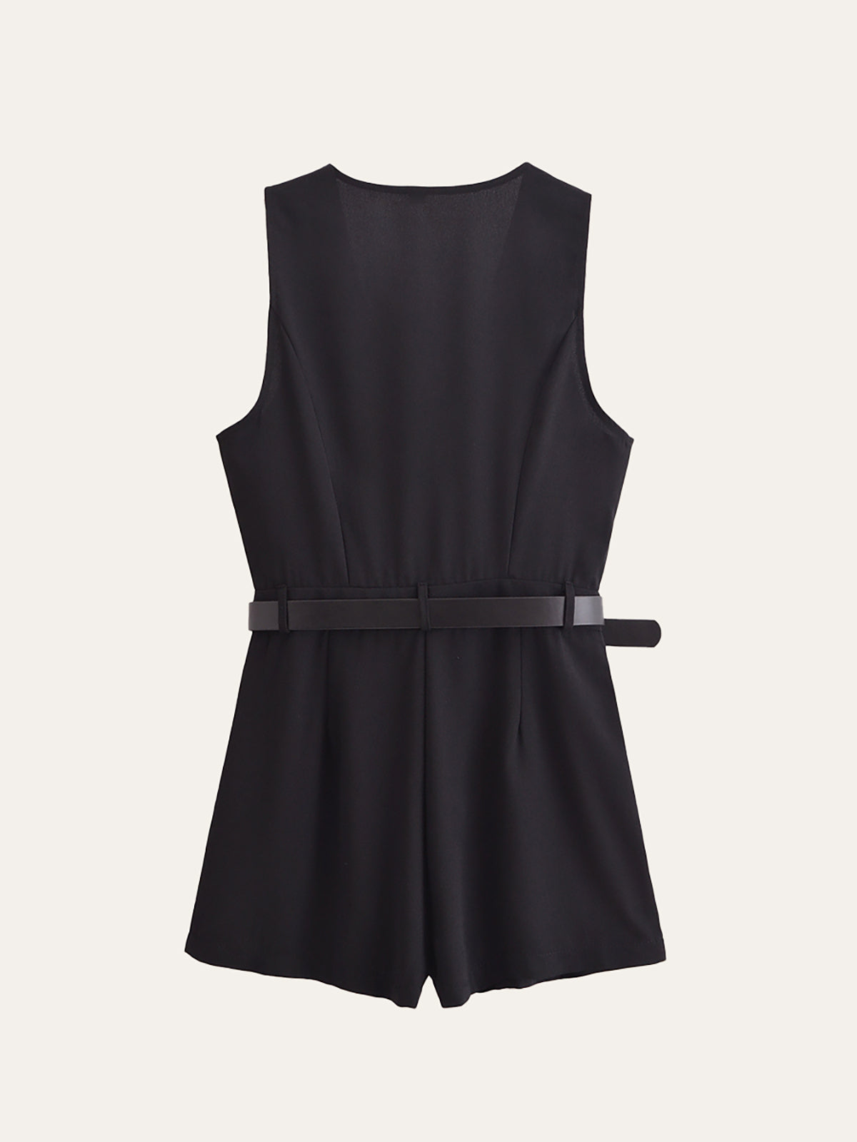 Gold Button Detail Belted Jumpsuit-Chicvia