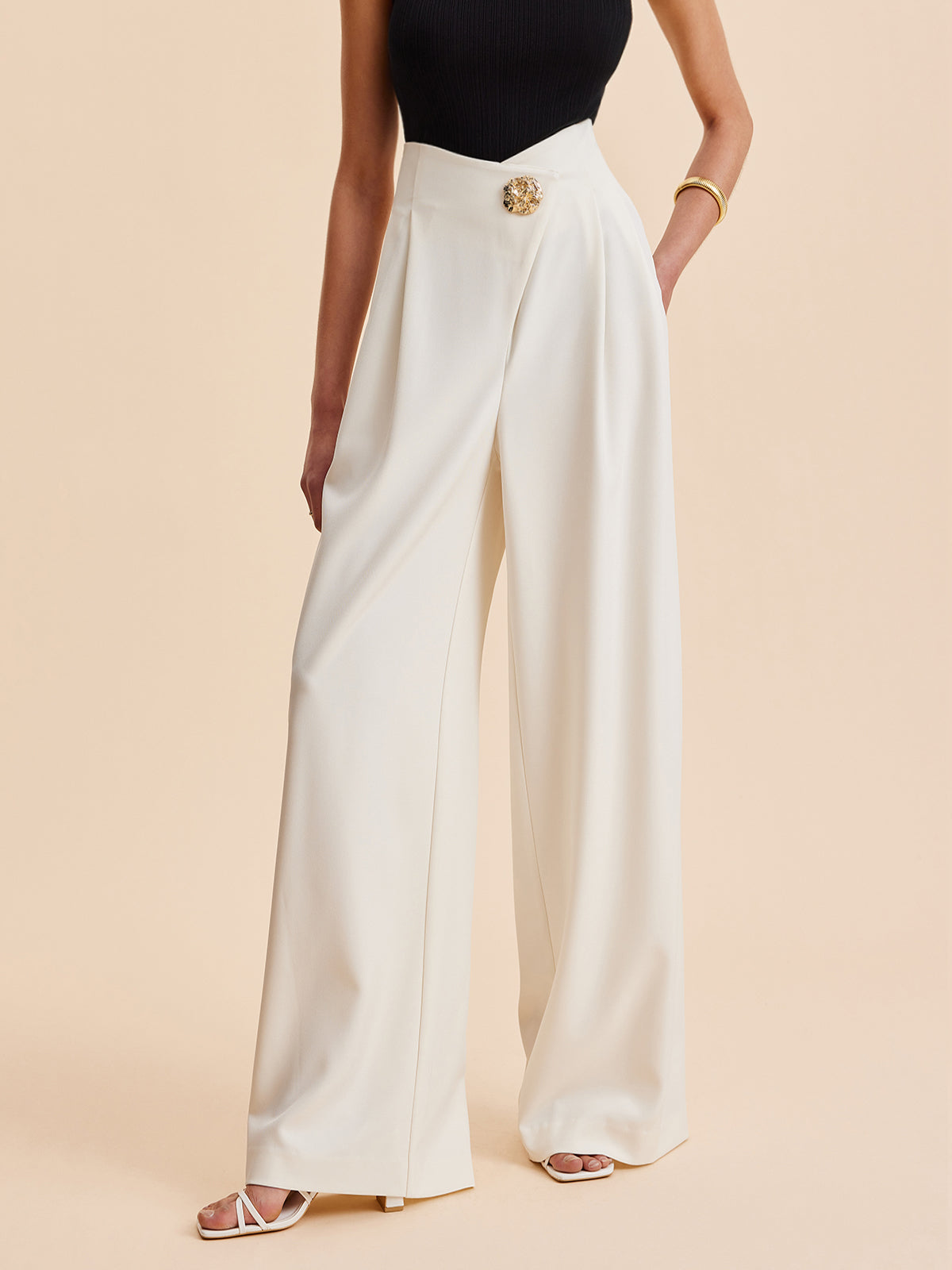 Embellished High-Waist Wide-Leg Pants-Chicvia