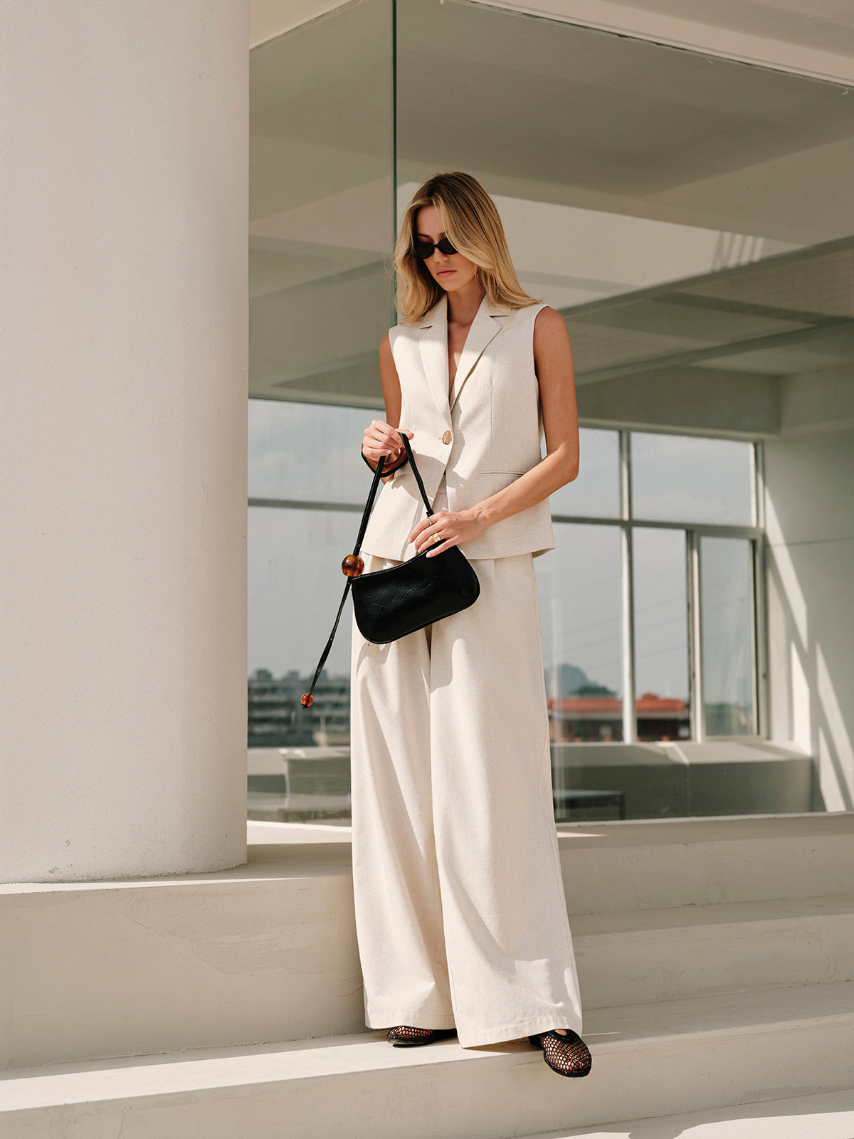 Cotton & Linen Metal Sleeveless Vest-Chicvia