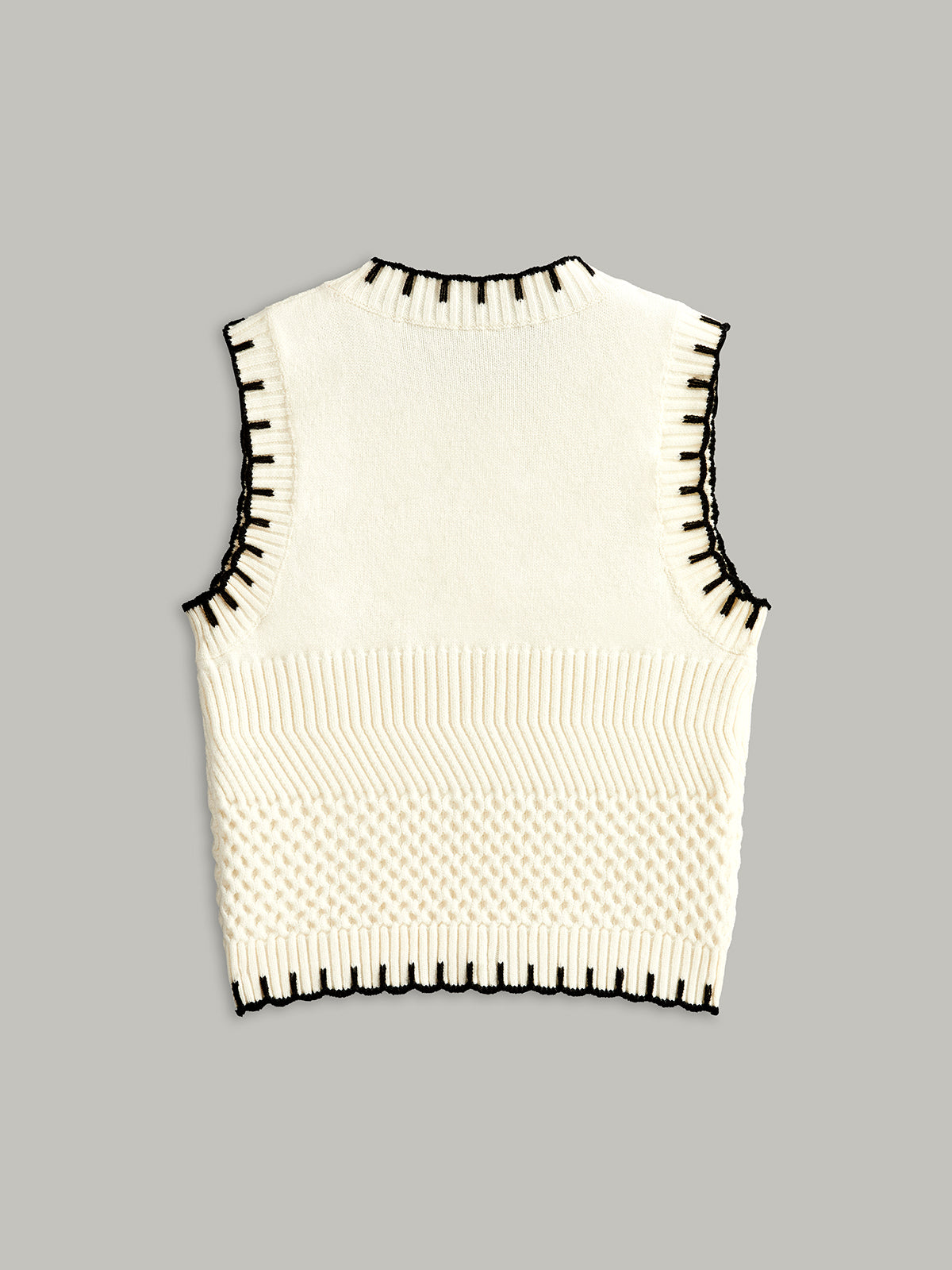 Contrast Trim Sleeveless Ribbed Sweater Vest-Chicvia