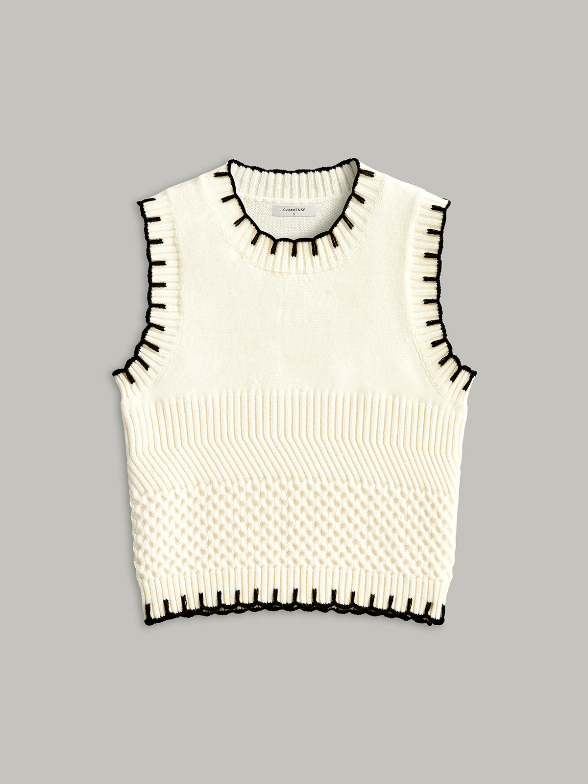 Contrast Trim Sleeveless Ribbed Sweater Vest-Chicvia