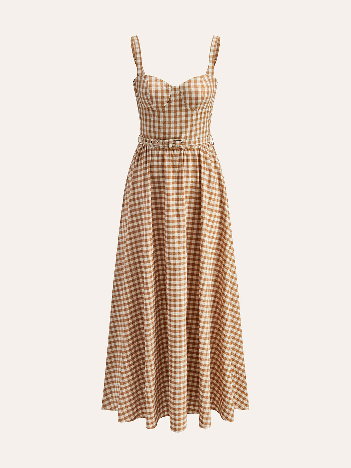 Gingham Belted Bustier Dress-Chicvia