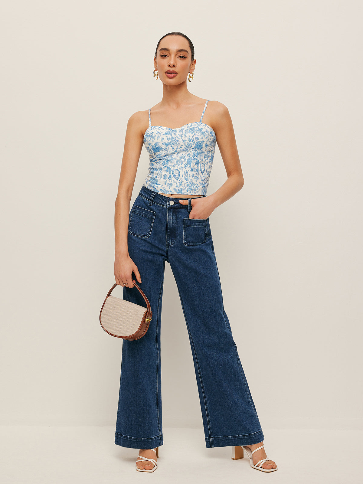 Floral Print Corset Crop Top-Chicvia