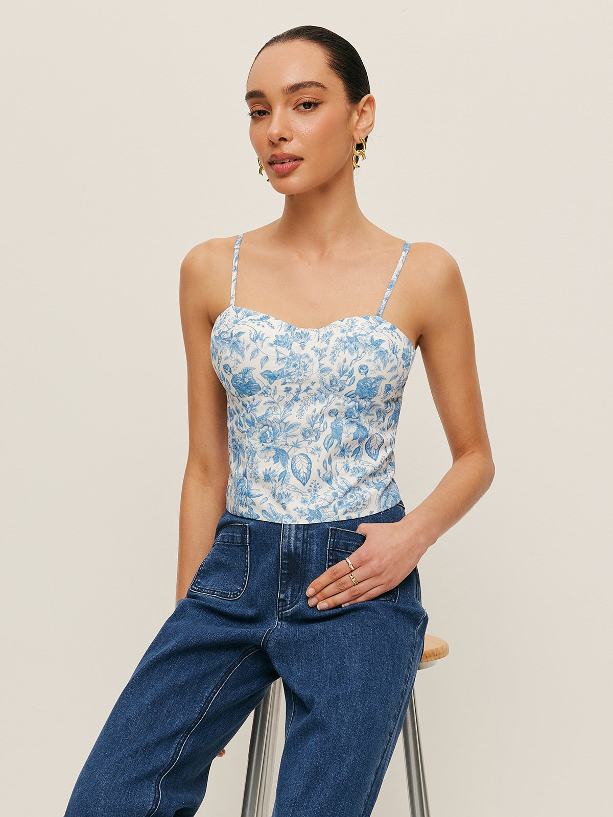 Floral Print Corset Crop Top-Chicvia