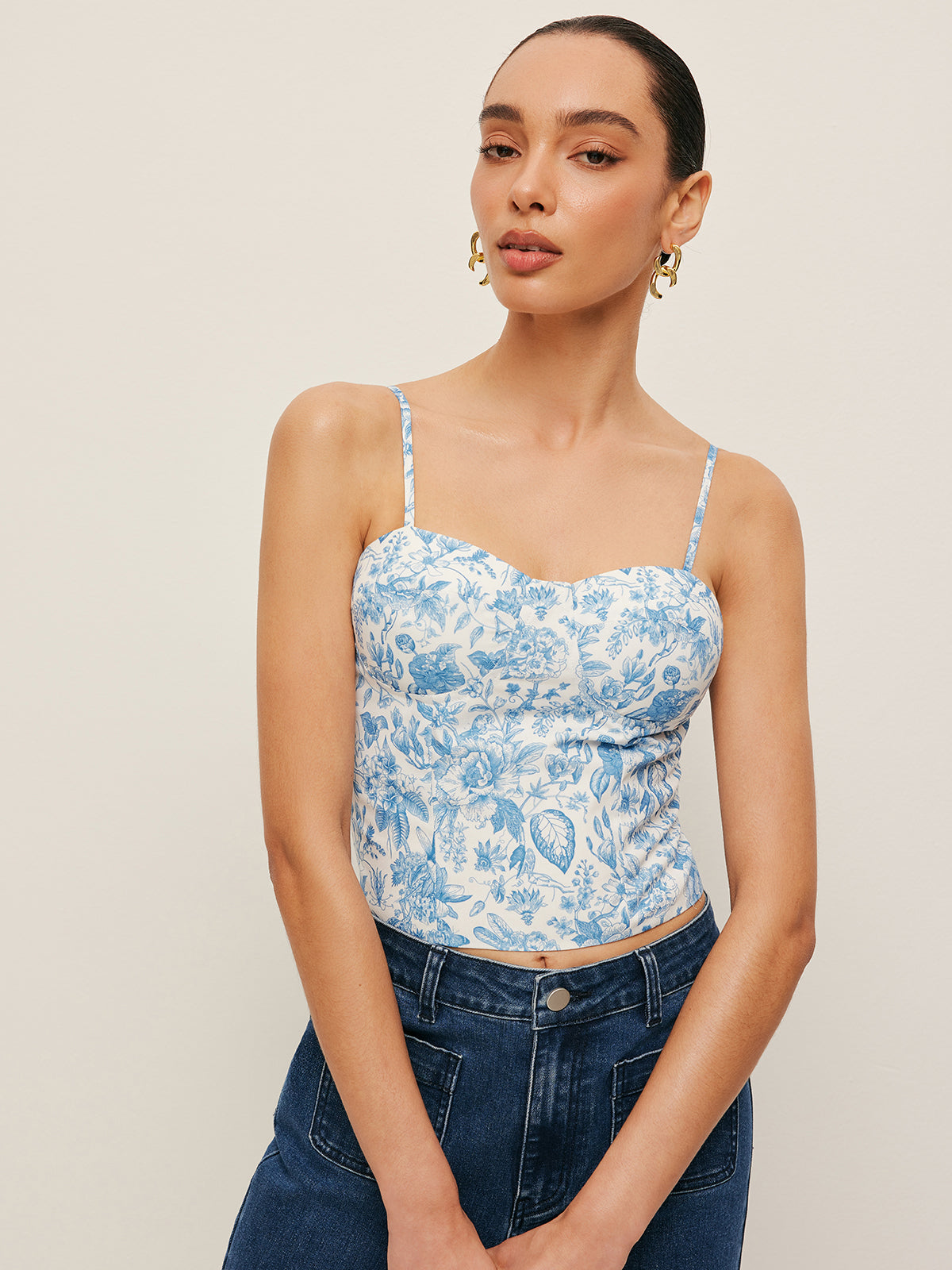 Floral Print Corset Crop Top-Chicvia