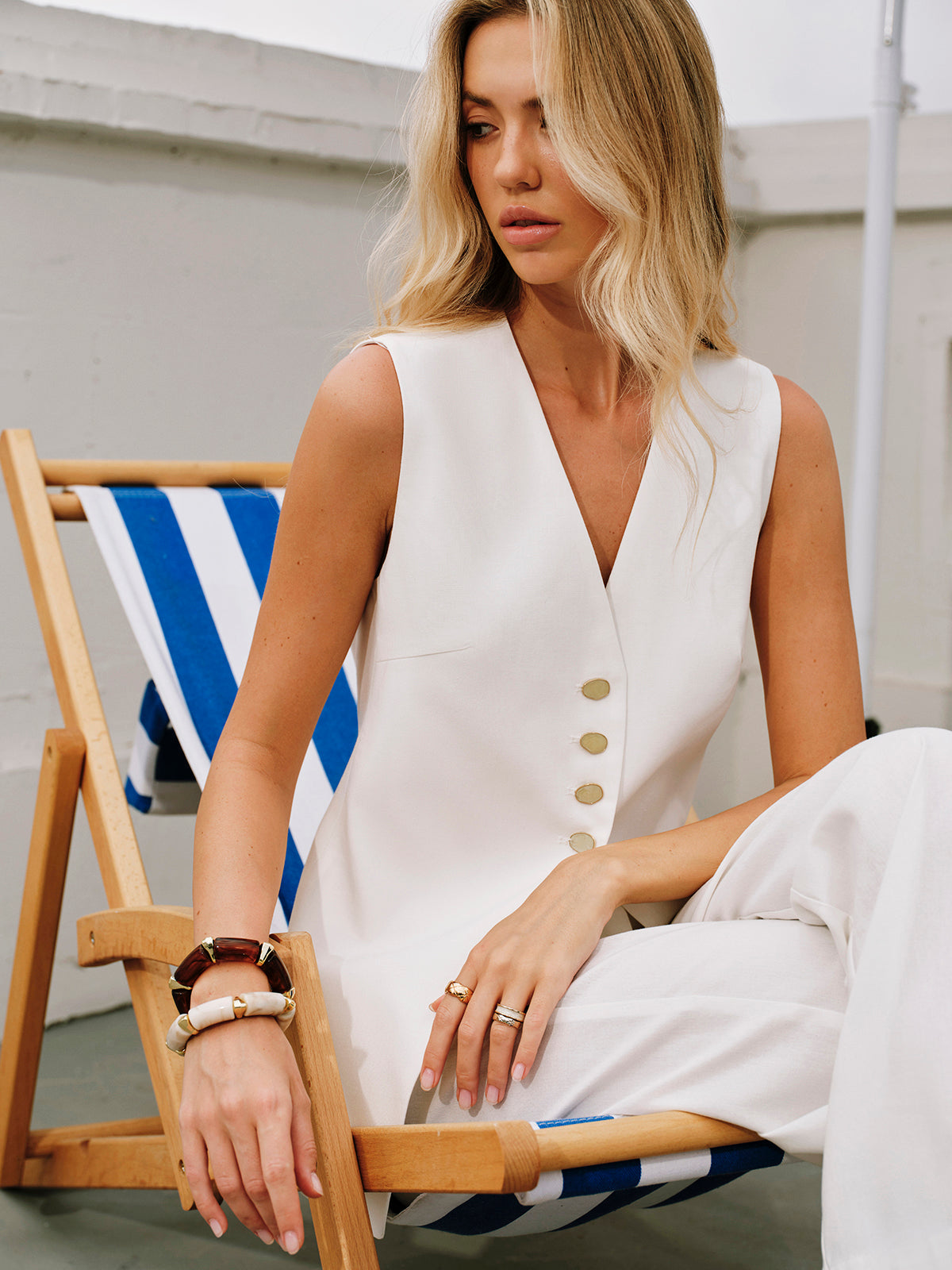 Cotton & Linen Tie-Back Vest-Chicvia