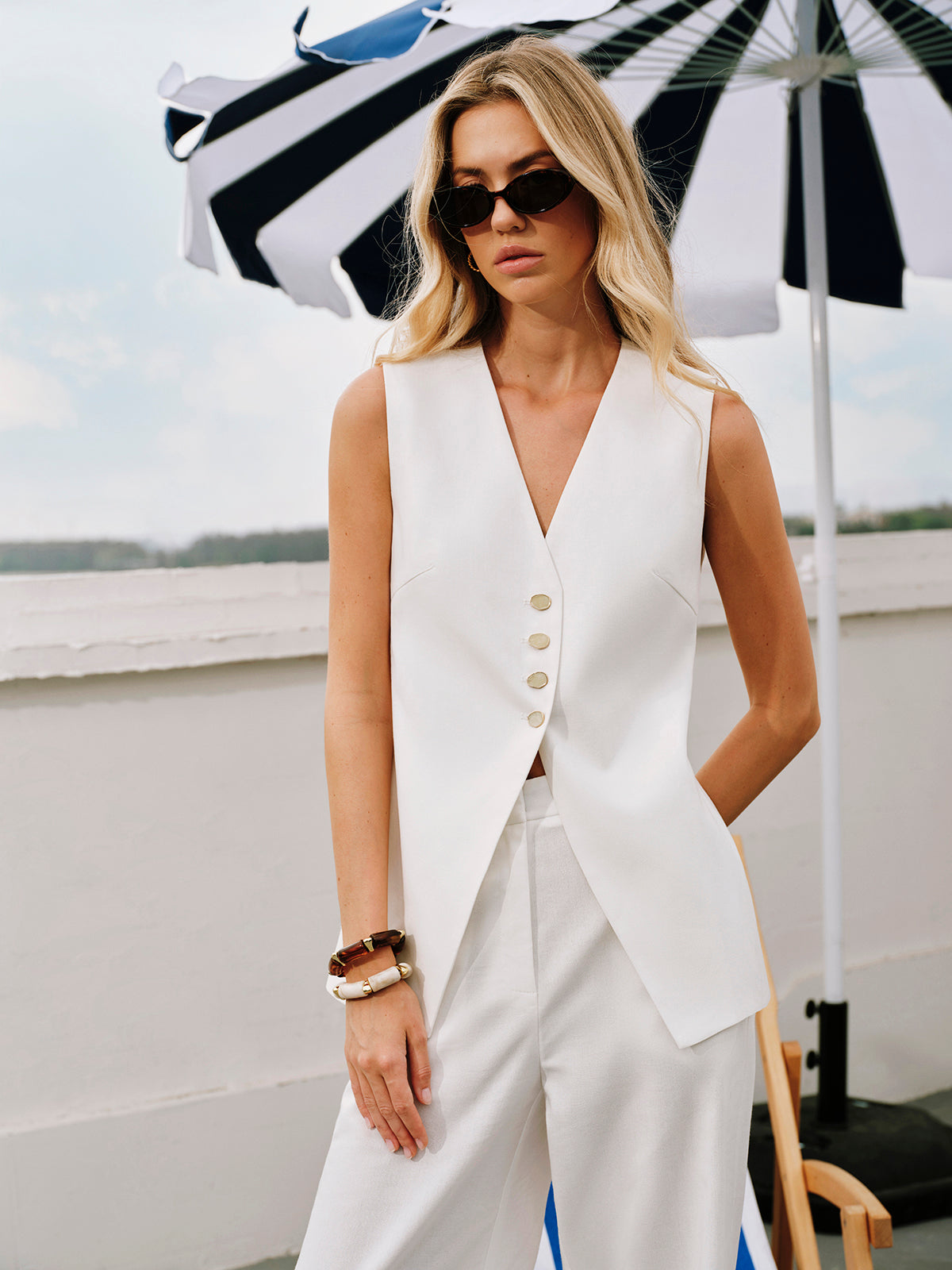 Cotton & Linen Tie-Back Vest-Chicvia