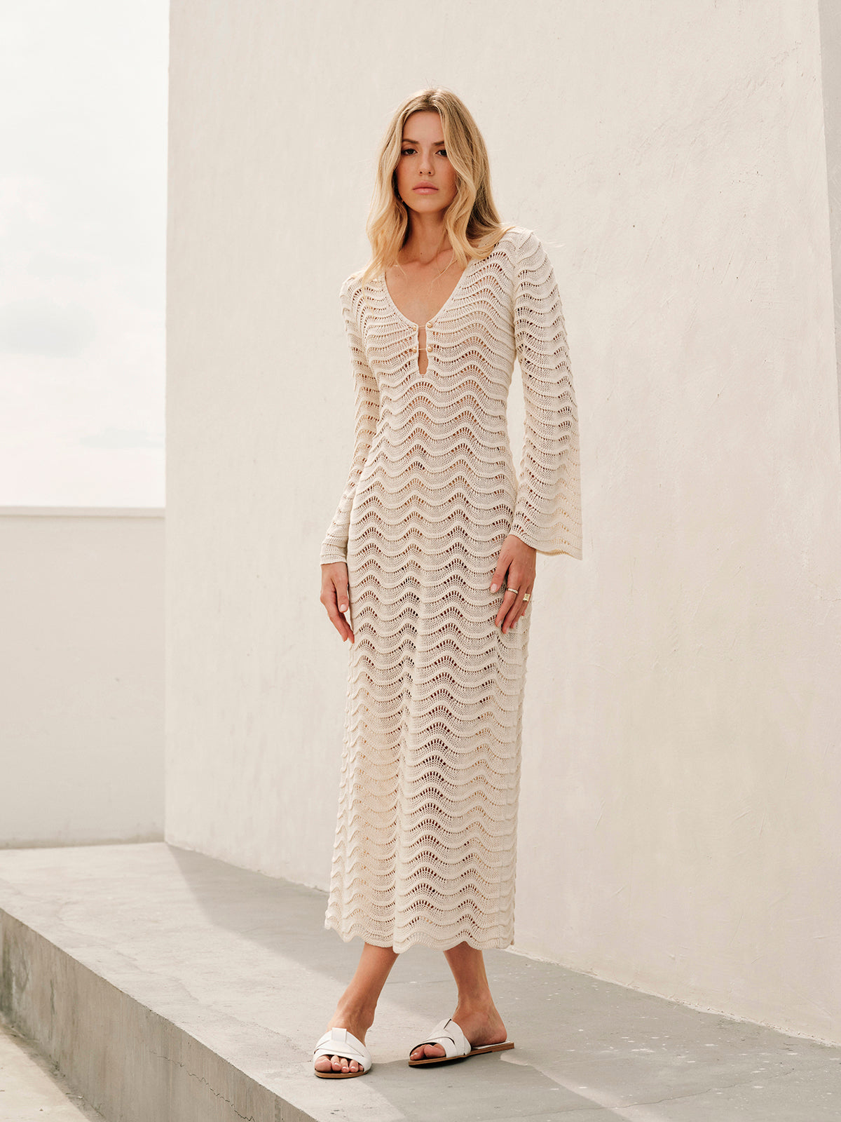 Metal Cut-Out Tie-Back Sweater Dress-Chicvia