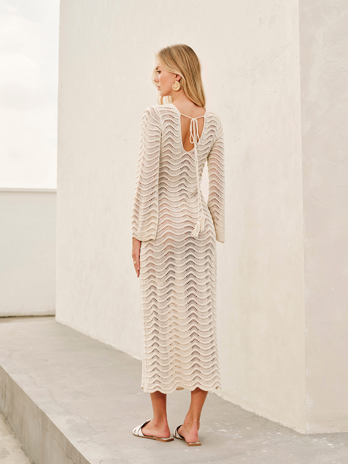 Metal Cut-Out Tie-Back Sweater Dress-Chicvia