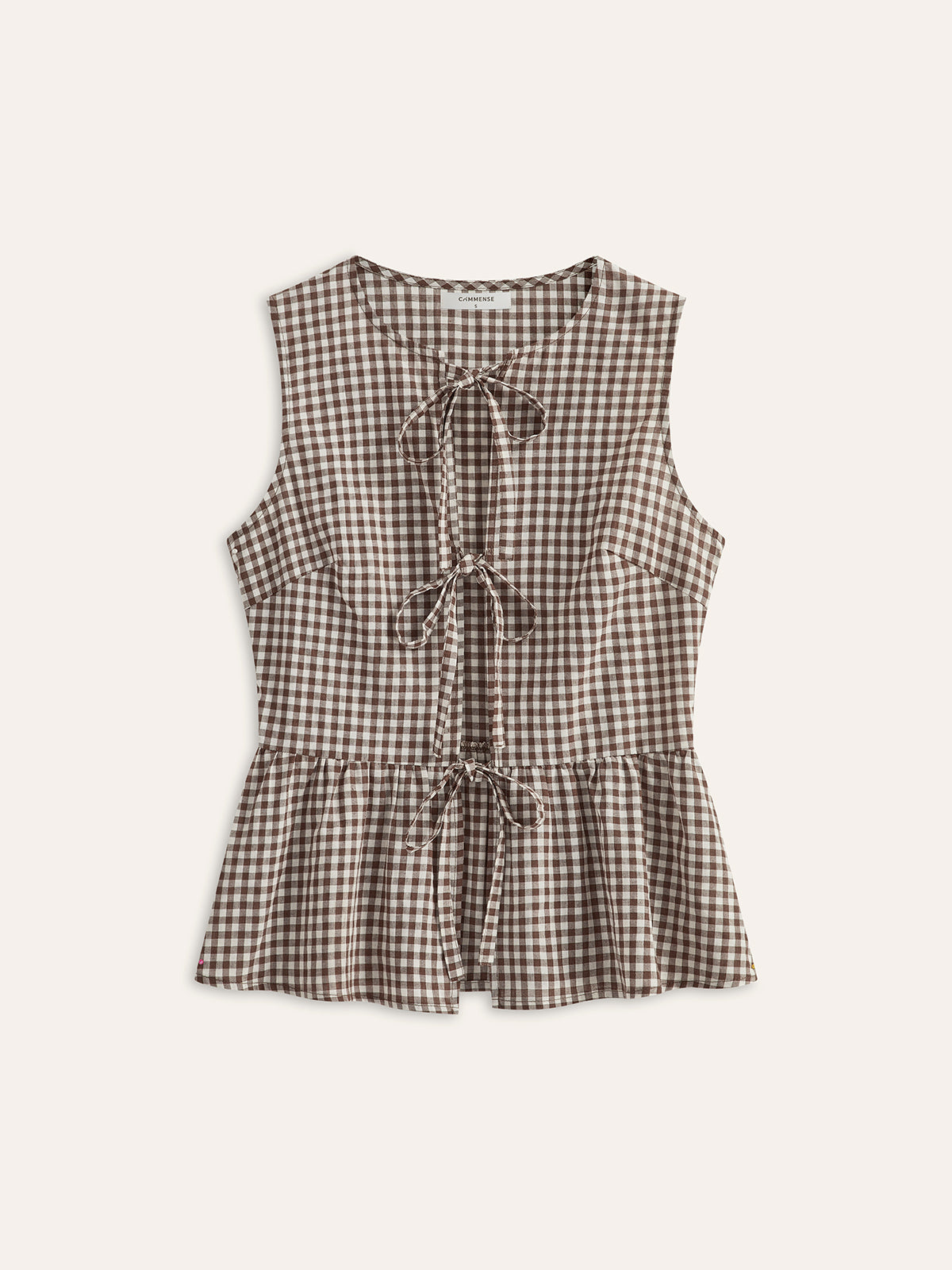 Gingham Tie-Front Peplum Top-Chicvia