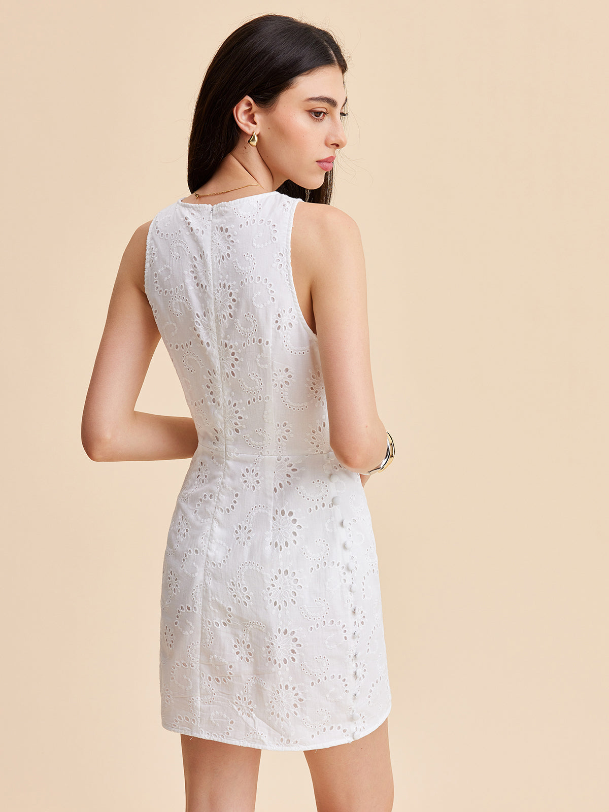 Cotton Eyelet Cut-out Dress-Chicvia