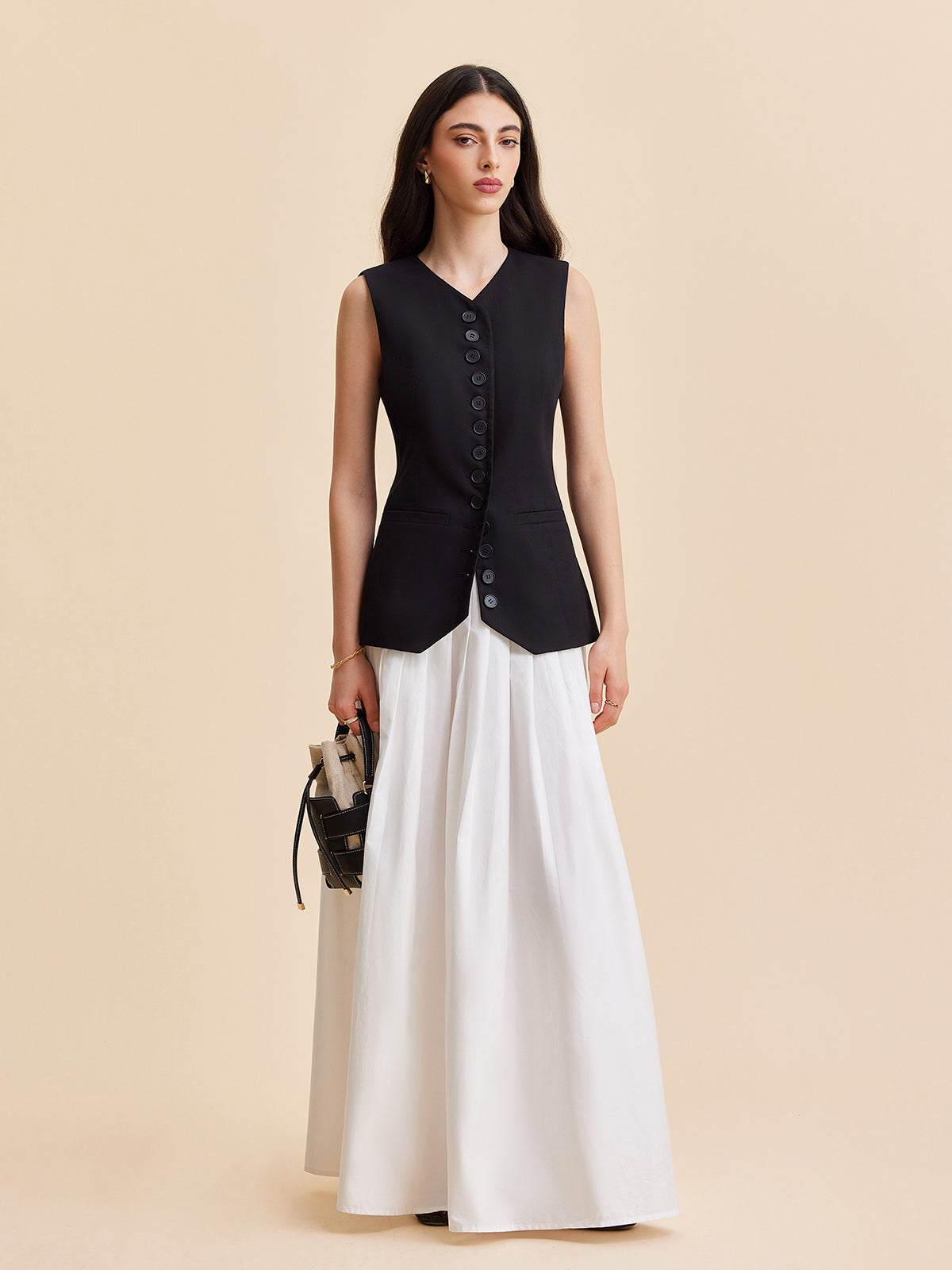 Linen & Cotton Buttoned Vest-Chicvia