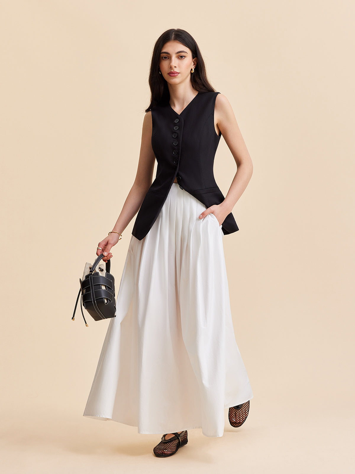 Linen & Cotton Buttoned Vest-Chicvia