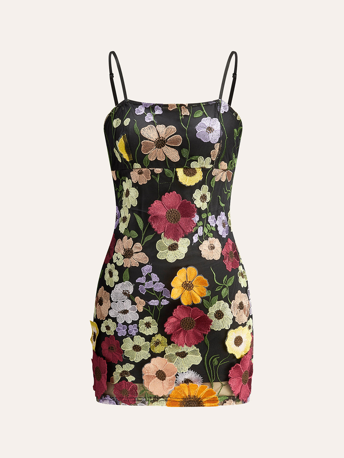 Colorful Floral Embroidered Mesh Dress-Chicvia