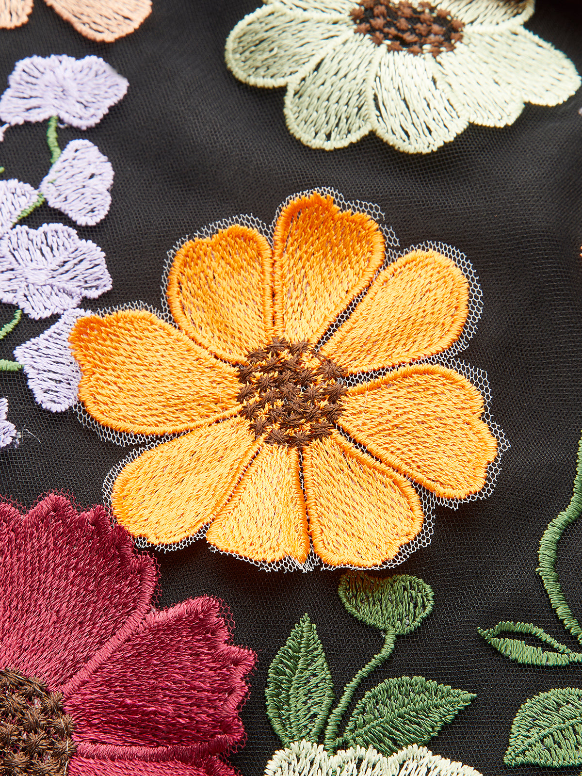 Colorful Floral Embroidered Mesh Dress-Chicvia