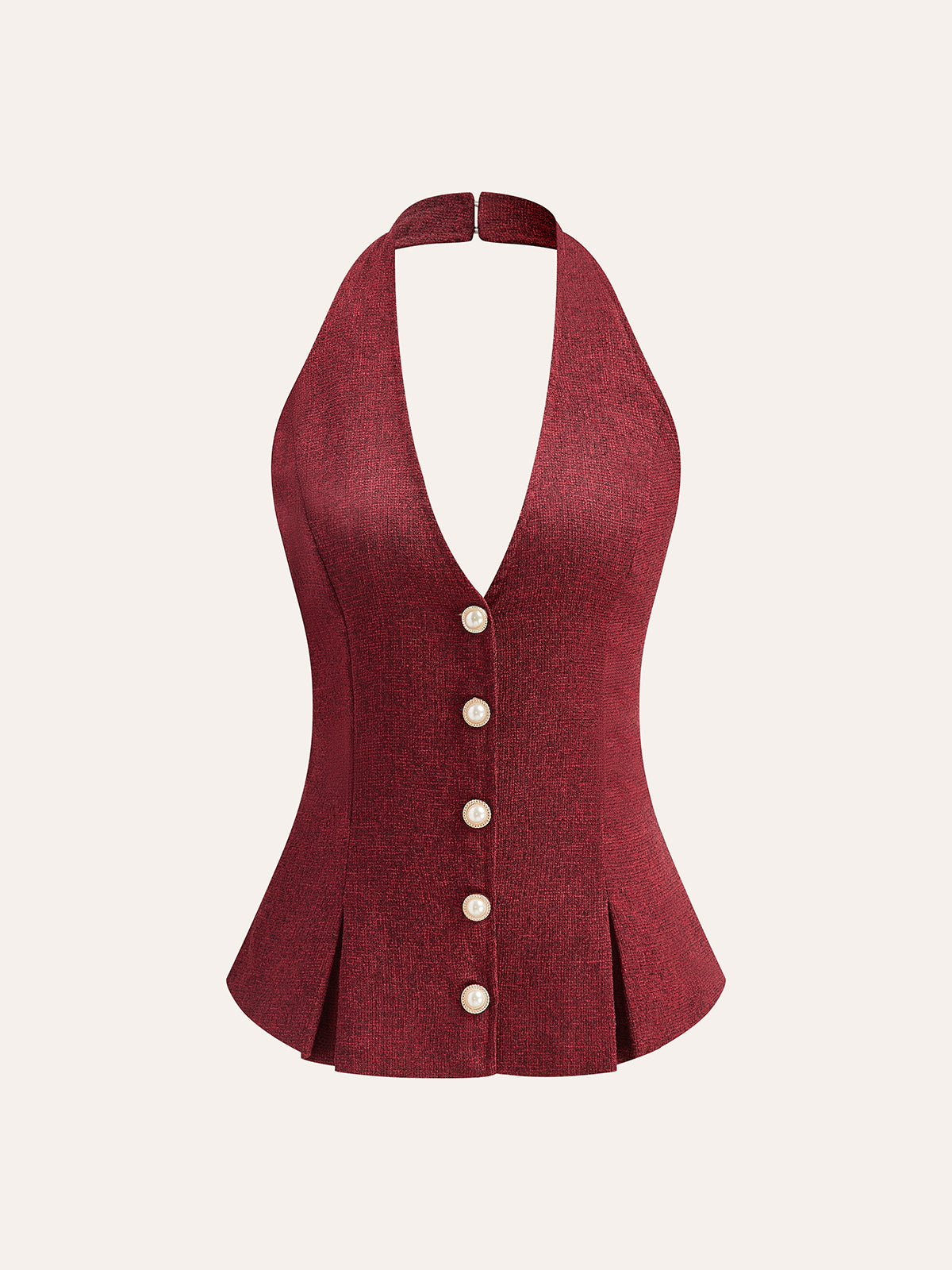 Halter Neck Pearl Button Top-Chicvia