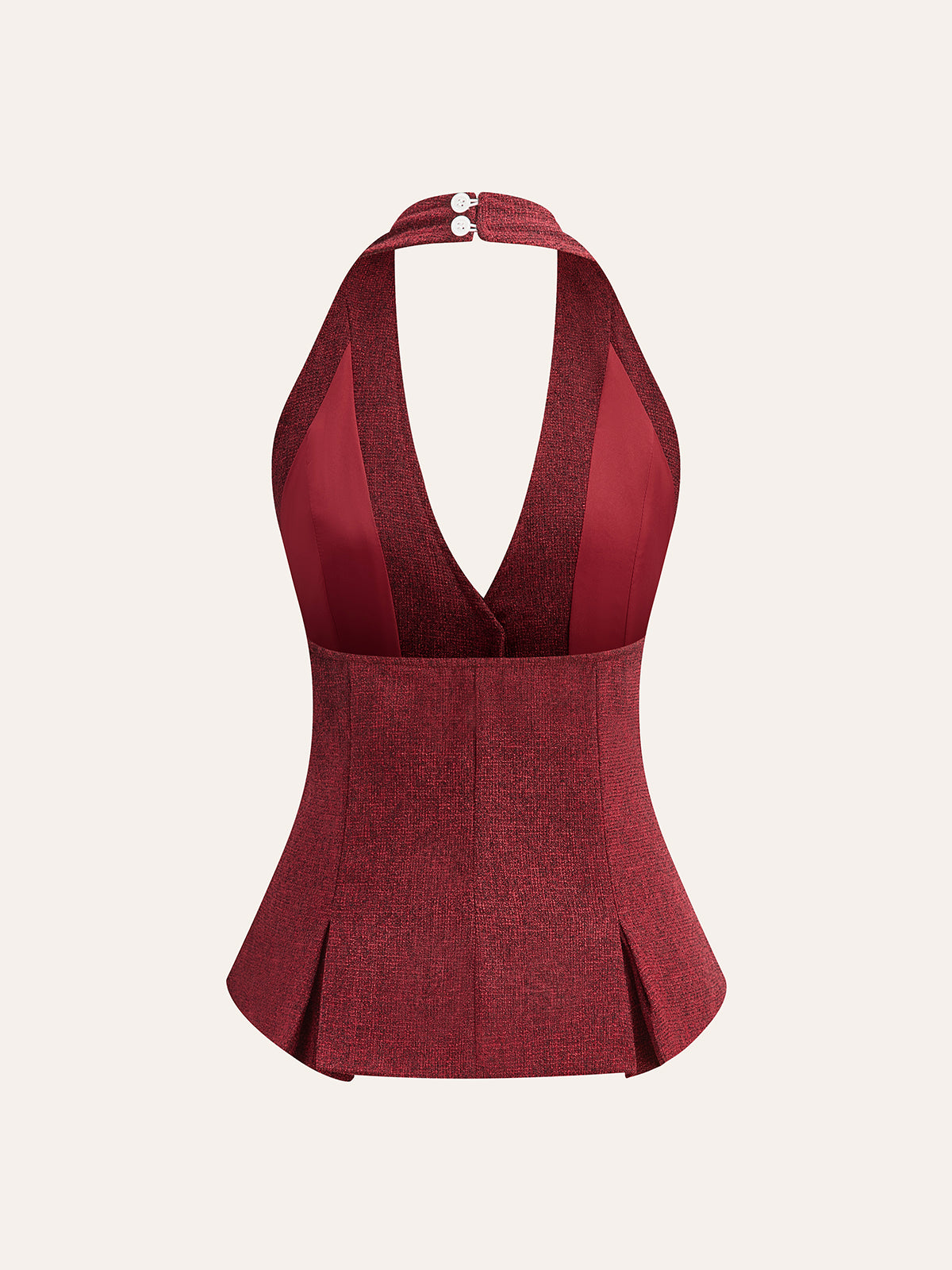 Halter Neck Pearl Button Top-Chicvia