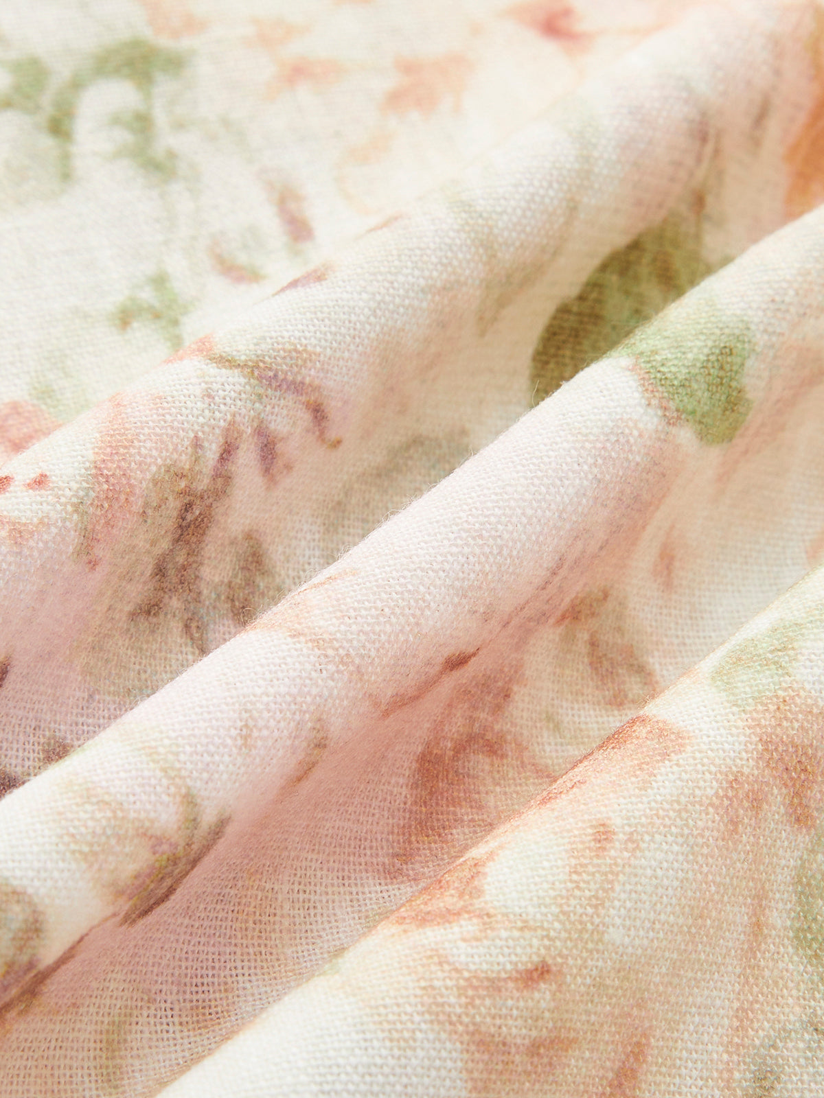 Cotton & Linen Puff Sleeve Floral Belted Dress-Chicvia